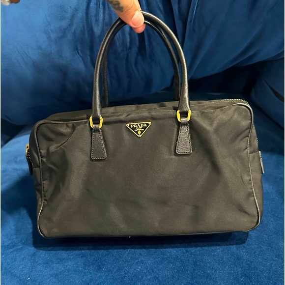 PRADA handbag, black nylon with Gold PRADA hardware - Picture 1 of 13